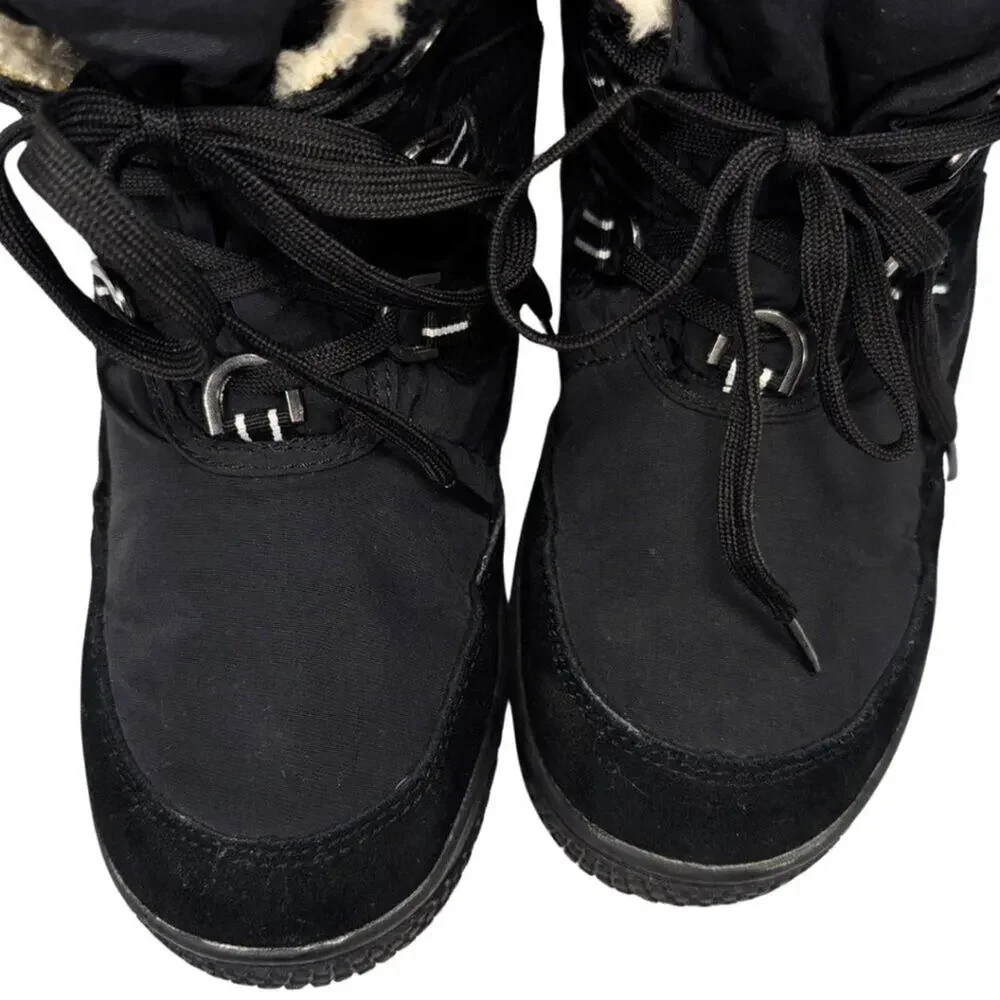 Khombu 8.5 Florence Black Leather Nylon Faux Fur Lined Winter Snow Boots